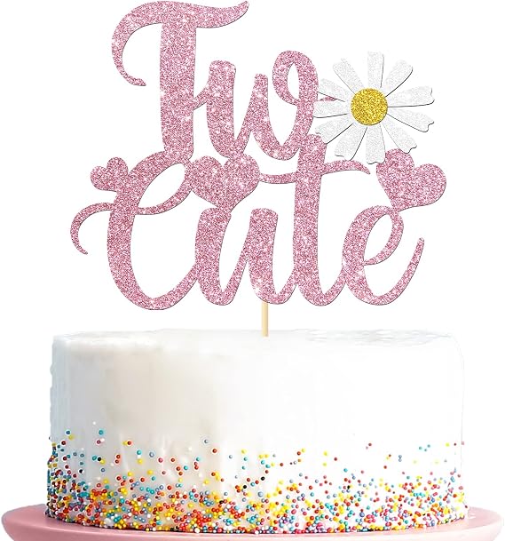 Two Cute Cake Topper Girl 2nd Birthday Party Decoration Sweet Baby Girl Second Birthday Anniversary Decor Supplies Two Sweet Themed