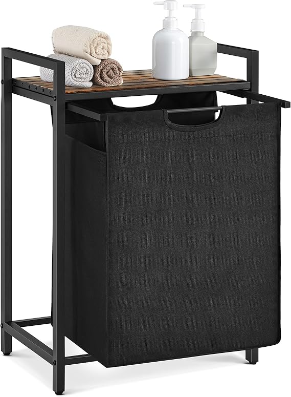 VASAGLE Laundry Hamper with Shelf, 1 Pull-Out Bag, 17.2 Gallons (65L)