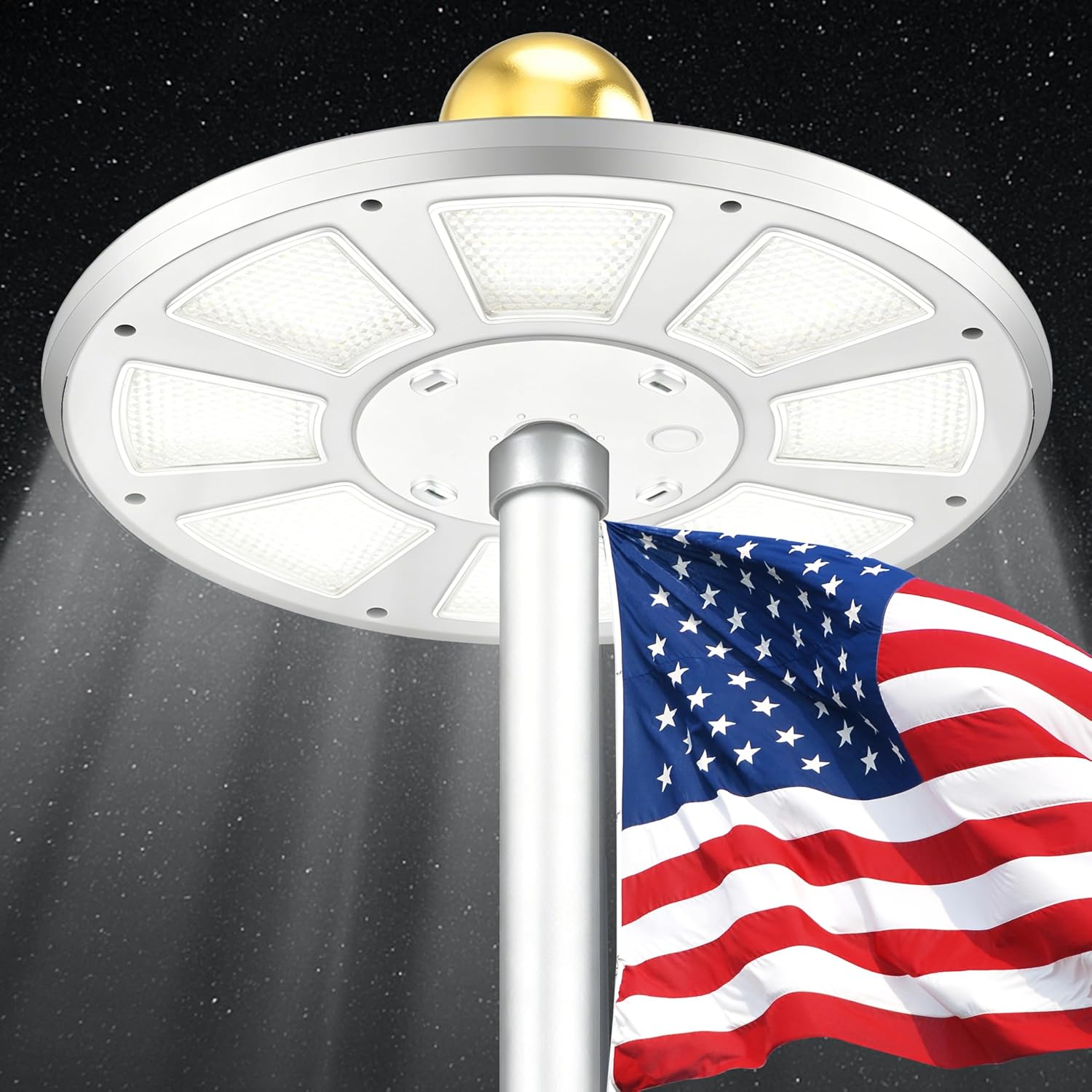 PPQ Premium Ivory Flag Light - Solar Powered, 136 LED, 10000h Lifespan for 15-25 Ft Poles, Waterproof, Auto On/Off Dusk to Dawn