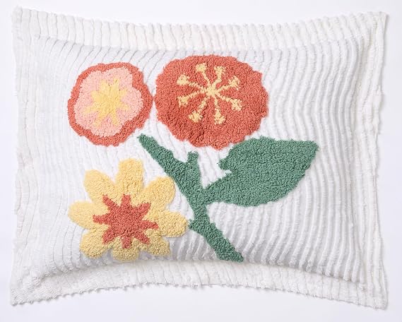 BrylaneHome Bloom Chenille Sham - King, Deep Coral Multi