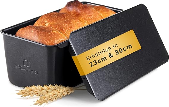 BREADLYST Premium Bread Baking Mould with Lid - Extra High Loaf Tin Carbon Steel Toast Bread Baking Mould with Non-Stick Coating Bread Baking Accessories Heat Resistant up to 260°C (23 x 11 x 10 cm)