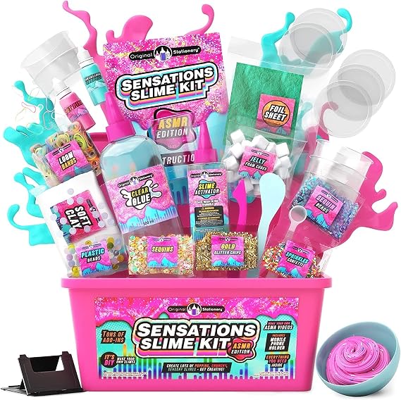 Original Stationery Slime Making Kit - Small Multicolor Unscented - ASMR Slime Kit for Kids Ages 7+ DIY Craft Set with Phone Holder