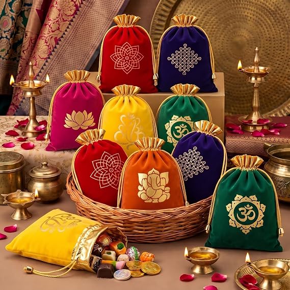 Kacctyen 24 Pcs Potli Bags Indian Return Gifts for Diwali, 6.7x9'', Classic