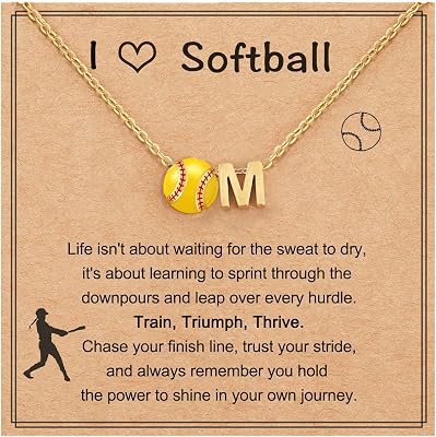 Initial A-Z Softball Necklace for Teen Girls, Personalized Softball Stuff Pendant Necklace for Team Lovers Daughter Player