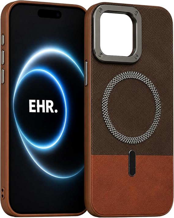 Ehr. iPhone 15 ile Uyumlu Magsafe Wireless Şarj Özellikli Mat Süet Deri Nakışlı İçi Kadife Silikon Arka Kapak (Kahverengi, iPhone 15)