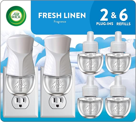 Air Wick Plug in Starter Kit, Fresh Linen,2 Warmers & 6 refills