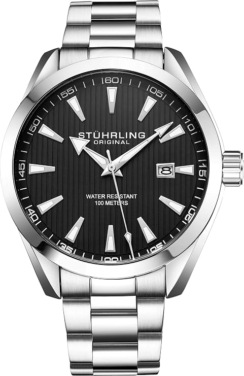 Stuhrling Original Mens Watch Analog Dial with Date - Calfskin Leather Strap or Stainless Steel Bracelet, 3953 Watches for Men Collection