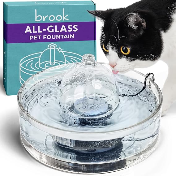 Brook Glass Cat Water Fountain 90oz Dishwasher Safe Pet & Dog Fountain
