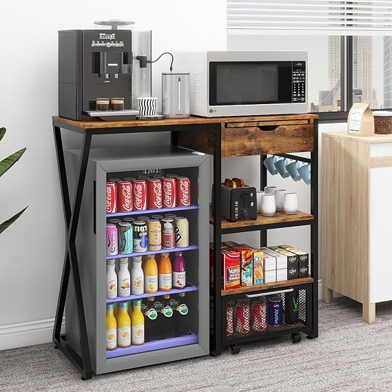 PUNCIA Coffee Bar Cabinet with Mini Fridge Space & Outlet for Dorm, Retro