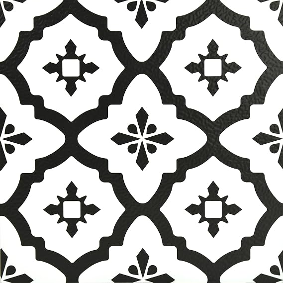 FloorPops Comet Peel and Stick Floor Tiles, Black, Geometric Vinyl Floor Tiles, Water Resistant, 12 in x 12 in, Pack of 10