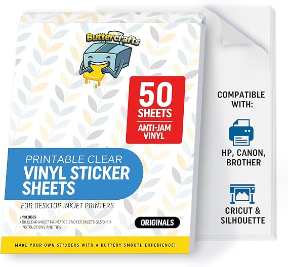 Clear Printable Vinyl Sticker Paper 50s Non-Epson Compatible 8.5"x11"