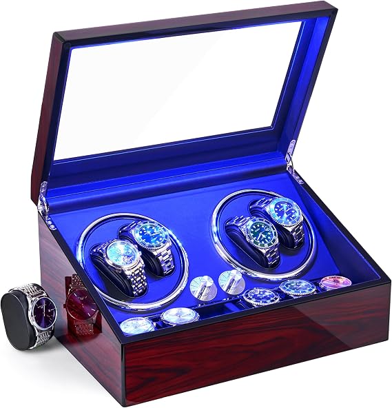 ANWBROAD 4 Automatic Watch Winders, 4 Modes Type-C Adapter Quiet Motor LED
