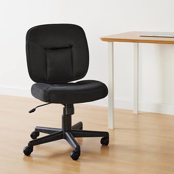 Amazon Basics Upholstered, Low-Back, Adjustable, Swivel Office Desk Chair, Black