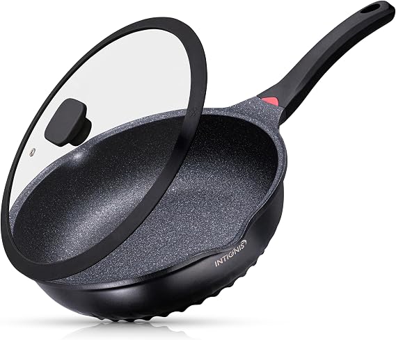 INTIGNIS Frying Pan Nonstick with Lid Deep Induction Pan 24cm 2.5 Litre