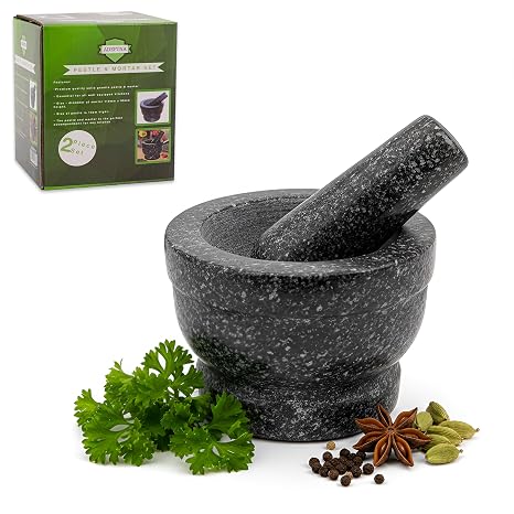 ADEPTNA Premium Solid and Durable Natural Granite Pestle and Mortar Spice Herb Seed Salt and Pepper Crusher Grinder Grinding Paste -Comfortable and Easy to use