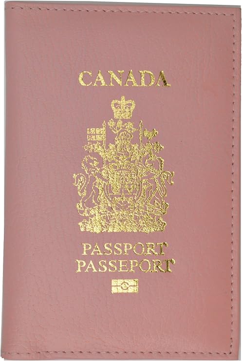 Canada Passport Wallet Genuine Leather Passport holder with Emblem (Pink)