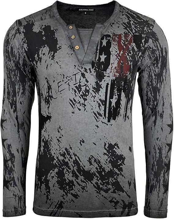 Delaver BX702 Men's Long Sleeve Crew Neck Button Down T-Shirt Orange White and Dark Grey