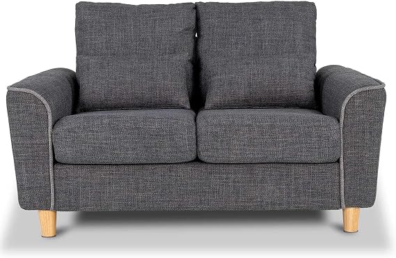 2 Seater Sofa in Dark Grey Fabric with 2 Lumbar Cushions
