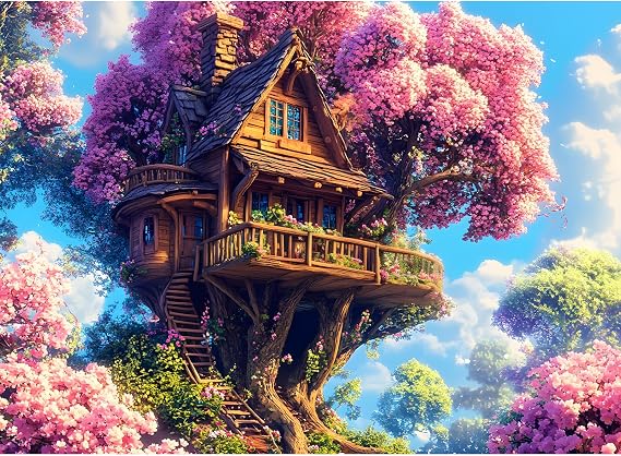 500 Piece Puzzle for Adults, Pink Tree House Jigsaw Puzzle