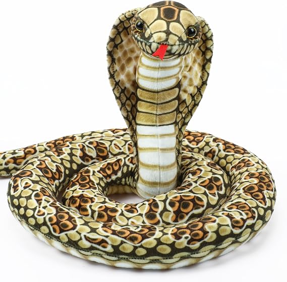 67-Inch Realistic Cobra Snake Stuffed Animal Plush, Giant Lifelike King Snakes Plush Toy, Long Fake Animals Plushie Gifts for Kids Boys Girls, Jungle Halloween Party Decor (Brown)