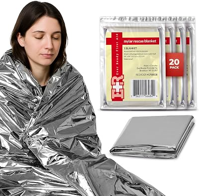 Ever Ready First Aid Mylar Rescue Blanket, Large Silver Thermal Sheet for Emergency and Survival, 54 x 84 20 Count