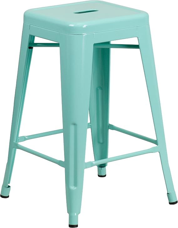 Flash Furniture Kai Commercial Grade 24" High Backless Mint Green Indoor-Outdoor Counter Height Stool