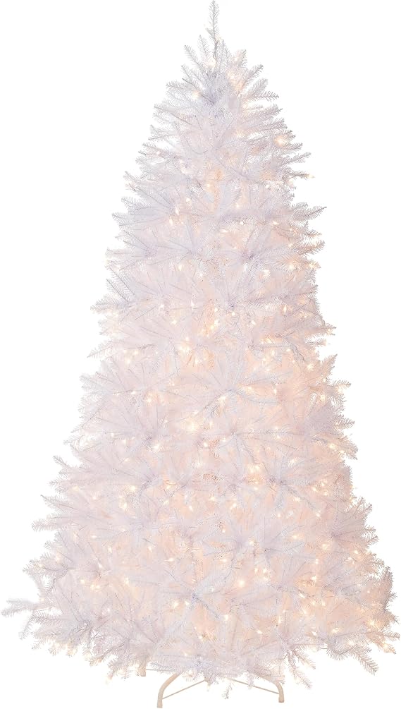 National Tree Company Pre-Lit Artificial Full Christmas Tree, White, Dunhill Fir, White Lights, Includes Stand, 6.5 Feet