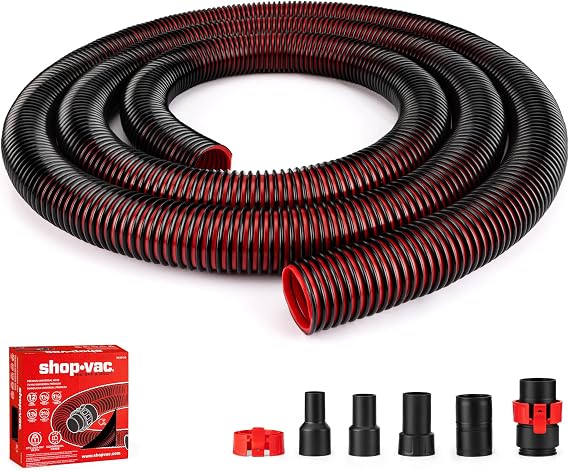 Shop-Vac Premium Universal Hose Plastic 12' X 1-7/8", Black & Red | Compatible with Ridgid, Dewalt, Husky, Craftsman, Bauer, Masterforce Vacuum Cleaners