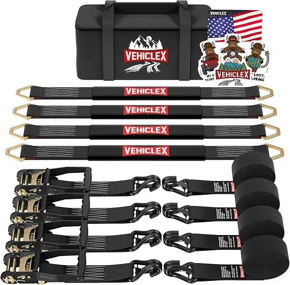 Vehiclex 2" Car Tie Down Kit with Axle Straps, 4 Pack