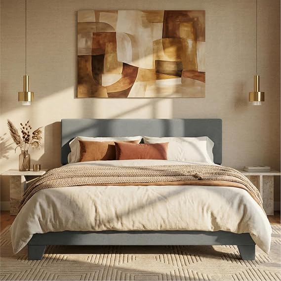 SHA CERLIN Linen Upholstered Full Size Bed Frame with Headboard, Dark Gray