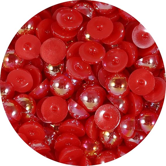 500Pcs Flatback Half Round Pearls for Crafting Nail Art,AB Color Pearl Beads for Women Girls DIY Face Makeup Jewelry Clothes Shoes Dress,Imitation Loose Pearl Beads Gems (Red, 8mm)
