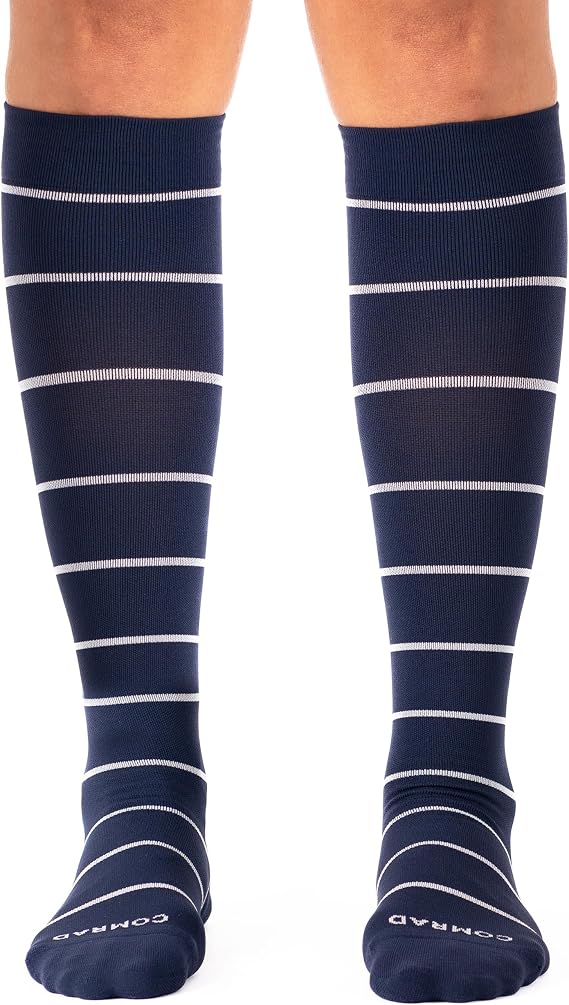 Comrad Knee High Compression Socks - Navy/Sand, 1 Pack, Medium Wide Calf