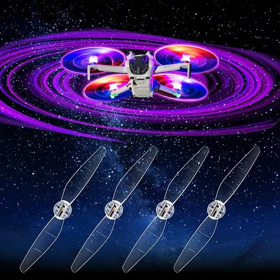 Mini 4/3 Propellers LED Lights Replacement Prop Blades Low Noise Accessories for DJI Mini 3/4 Fly More Combo Plus Drone (2 Pairs)