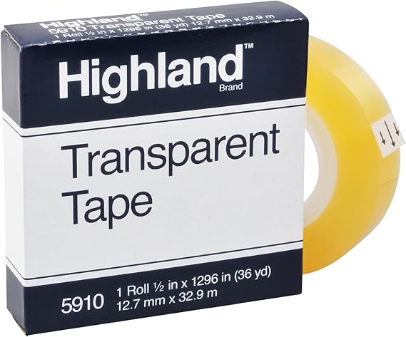 Highland Transparent Tape, 1" Core, 0.5" X 36 Yds, Clear