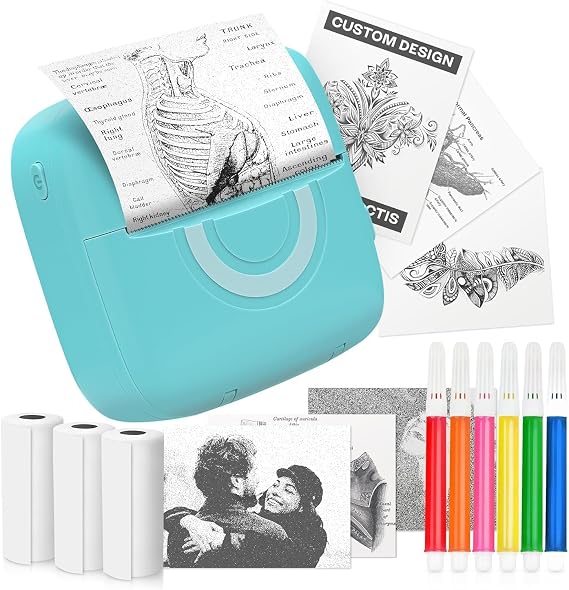 Non-Ink Mini Sticker Printer Machine, 3 Sticky Paper Rolls in Set