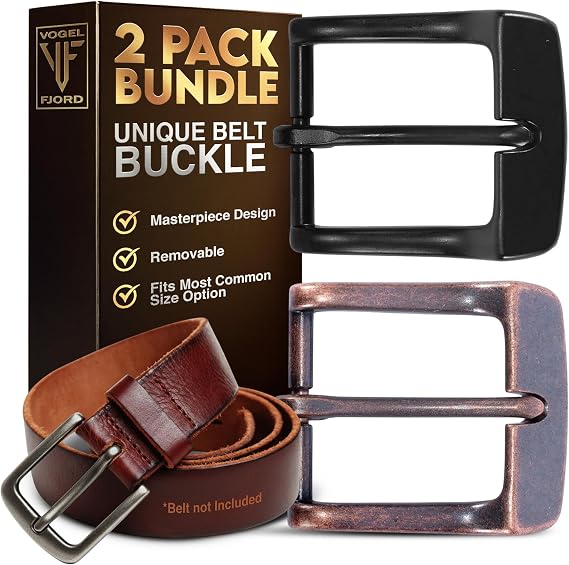VP Leather Belt Buckles Bundle, Classic Design, Premium Buckles for Men & Women, Belt Replacement for Casual, Business & Outdoor Wear, Ideal for Every Occassion, 1 1/2" Antique Copper & Black