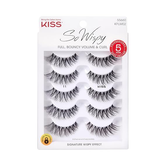 Kiss So Wispy, False Eyelashes,#39;', 12mm, Includes 5 Pairs Of Lashes, Easy to Apply, Reusable Lash Clusters