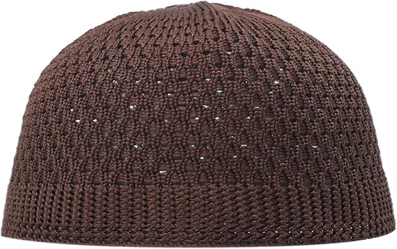 TheKufi Brown Open-Weave Nylon Stretchy Soft and Comfortable Kufi Hat Skull Cap Beanie