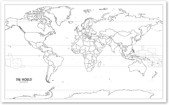 Laminated Blank World Map Outline Poster - Wall Chart Map of Earth - 18" x 29" (For Use With Wet Erase Markers Only)