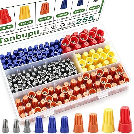 255PCS Electrical Wire Caps Wire Connectors Nuts Kit, 22-10AWG Insulating Insert Twist Wire Connectors with Spring, Screw on Terminals Assortment Set Quick Connection