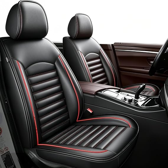 IKABEVEM Car Seat Covers Fit for Ford Ranger 2019-2025 2026(Not Fit Raptor) Seat Cover Full Set Compatible Airbag Faux Leather Seat Cushion(2 Rows 5 Seats)-Red Line
