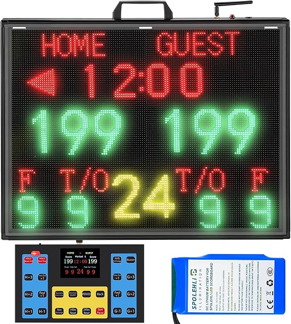 Matrix Display Large Electronic Scoreboard with Wireless LCD Touchscreen RF Controller - 26.4x20.5" Big Matrix Display, 100Ft Visibility, DC Battery, Flexible Control for Indoor/Outdoor Sports Games
