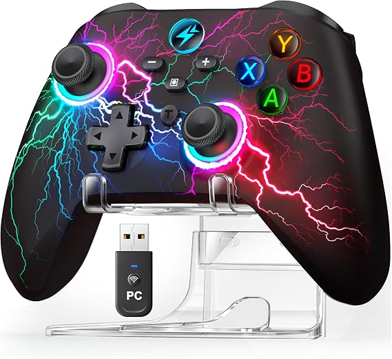 Svetaecho Wireless PC Controller with Hall Effect Triggers - Multi-Platform Gaming Controller for Switch 2/Steam/iOS/Android, RGB Lighting, Ergonomic Grip& Display Stand