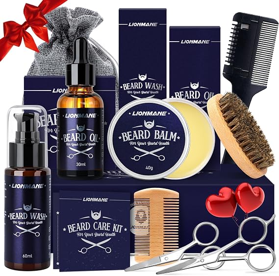 Beard Care Kit for Men Gifts, LIONMANE Beard Grooming Set, Moisturize Beard