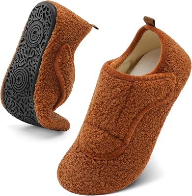 BARERUN Slippers for Women Men Wide House Diabetic Shoes for Women Men Warm Arthritis Edema Swollen Neuropathy Socks Slip on Adjustable Fuzzy Comfy Soft Womens Mens Bedroom Sliipers