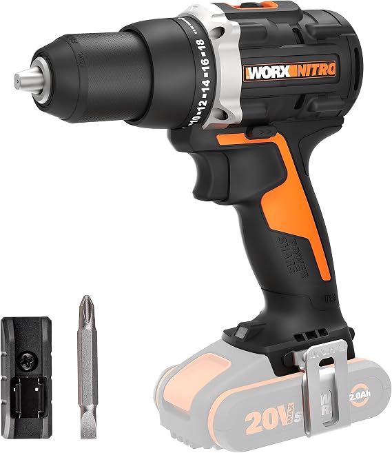 WORX Cordless Brushless Drill 20V WX102, Compact and Lightweight, 60Nm Torque, 13 mm Chuck, 2 Speeds, LED Light, Screwing and Unscrewing, Delivered without Battery or Charger