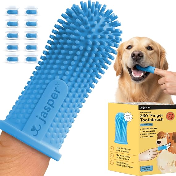 Jasper Dog Toothbrush, 360 Finger Toothbrush for Dogs & Cats, Blue 10-Pack