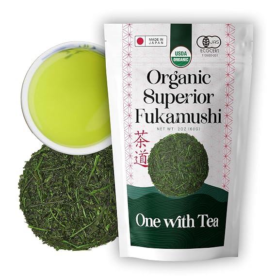 One With Tea Organic Japanese Fukamushi Sencha Green Tea Loose Leaf, Deep Steamed, Rich Umami Flavor, Premium Quality, 60g (2.1 oz)