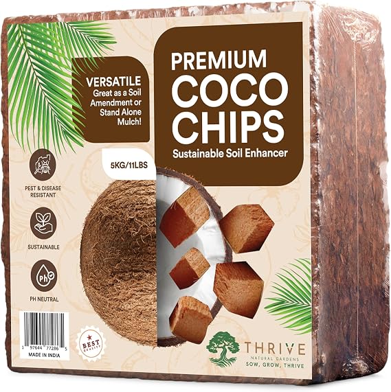 Coco Coir Chips Brick for Plants (11lb) Washed, Compressed Coconut Husk Chips Expands to 50L / 1.8 cu ft for Orchids, Soil Mixes, Mulch & Reptile Bedding