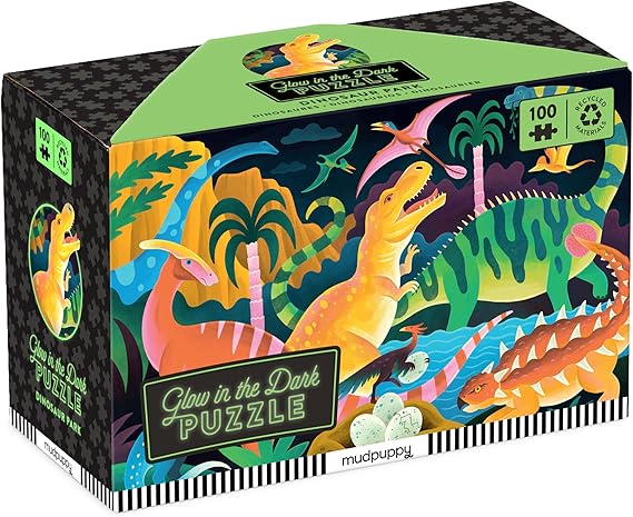 Mudpuppy - Dinosaur Park 100 Piece Glow-in-The-Dark Jigsaw Puzzle for Kids